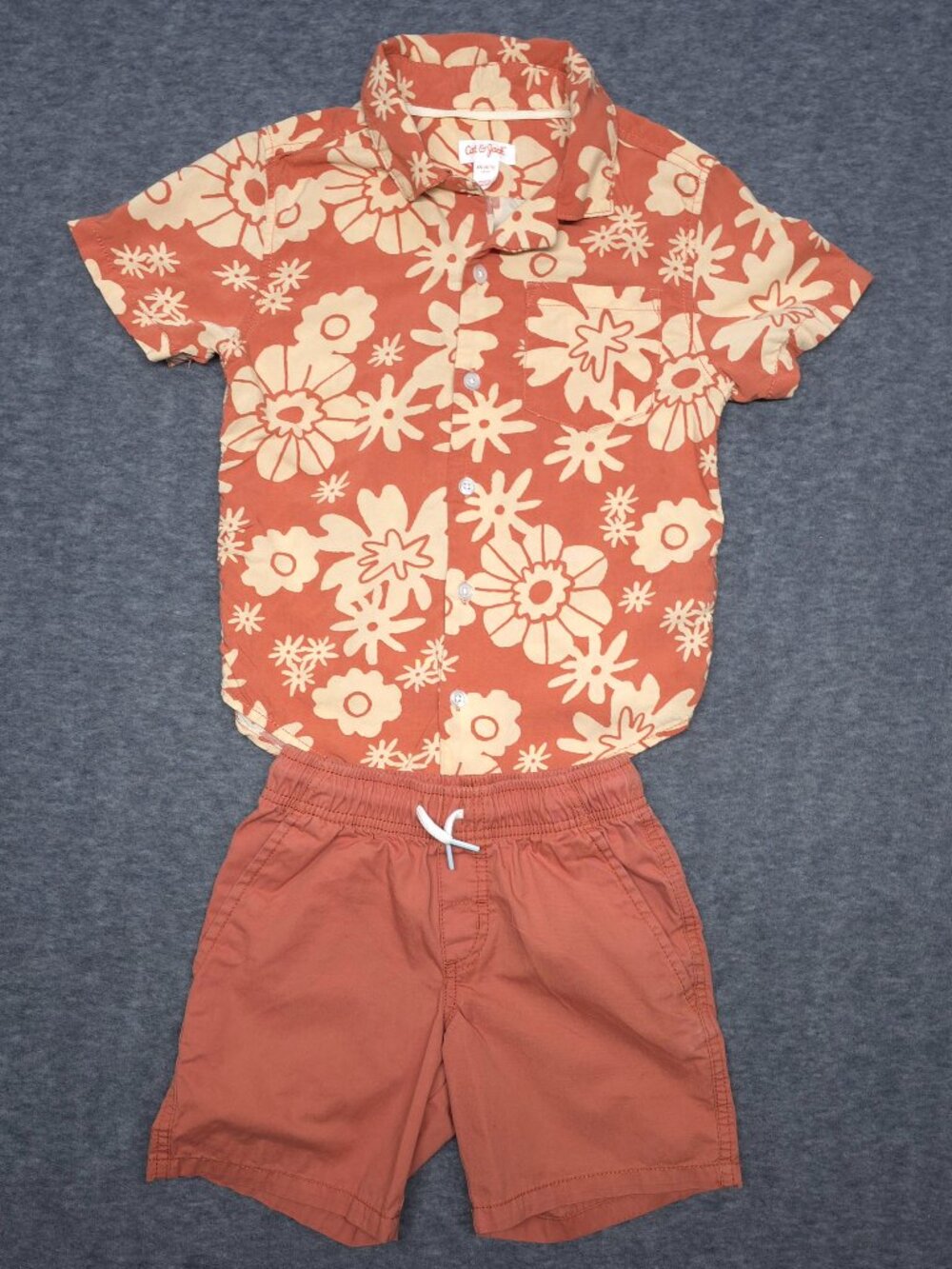Cat & Jack Floral Outfit Set XS 4/5 Button Shirt & Shorts Summer